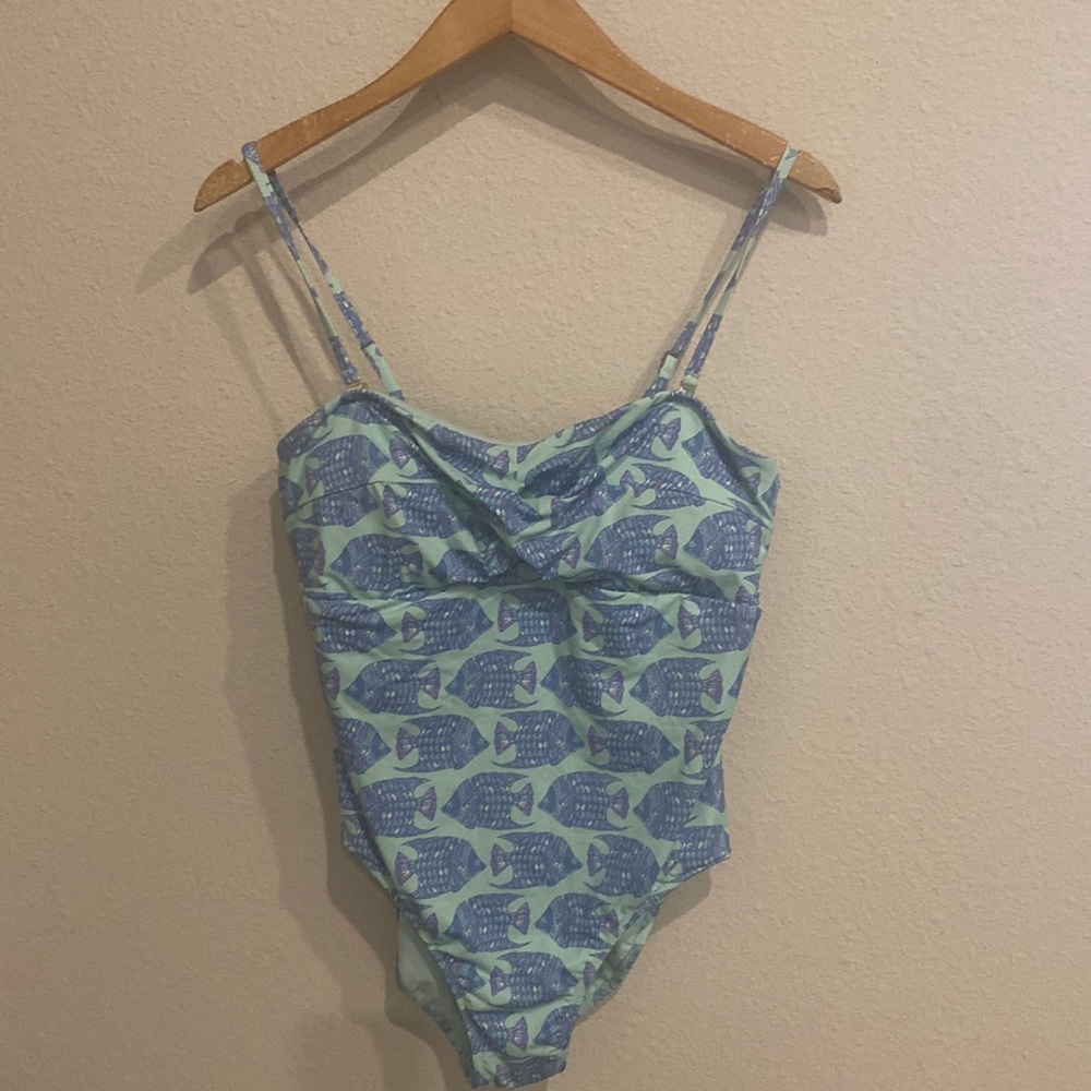 Vineyard Vines Mint and Blue Fish Print One-Piece Swimsuit
